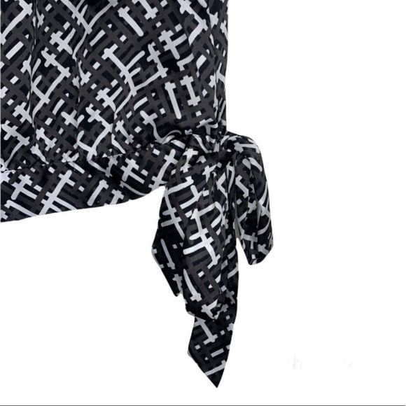 Worthington Top Dressy Blouse Black White Tie On Side Size Large - Picture 5 of 8